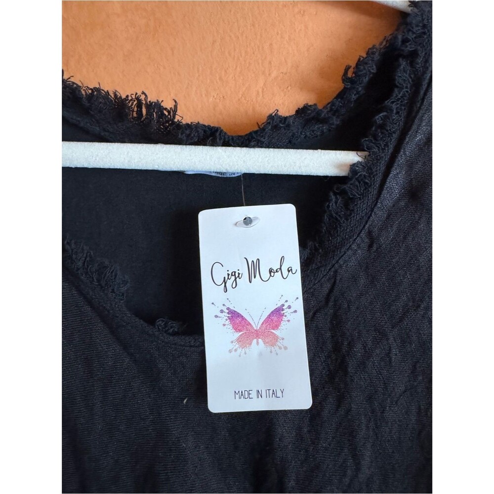 Gigi Moda Made in Italy Black Linen Blend Frayed Tank Top Small - Picture 2 of 7